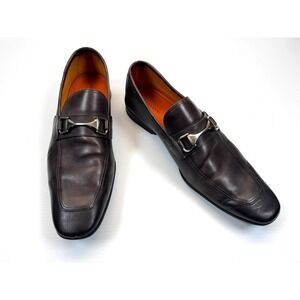 Magnanni Tazon Bit Loafer Dress Shoes Mens 10.5 Leather Square Toe Slip on Brown